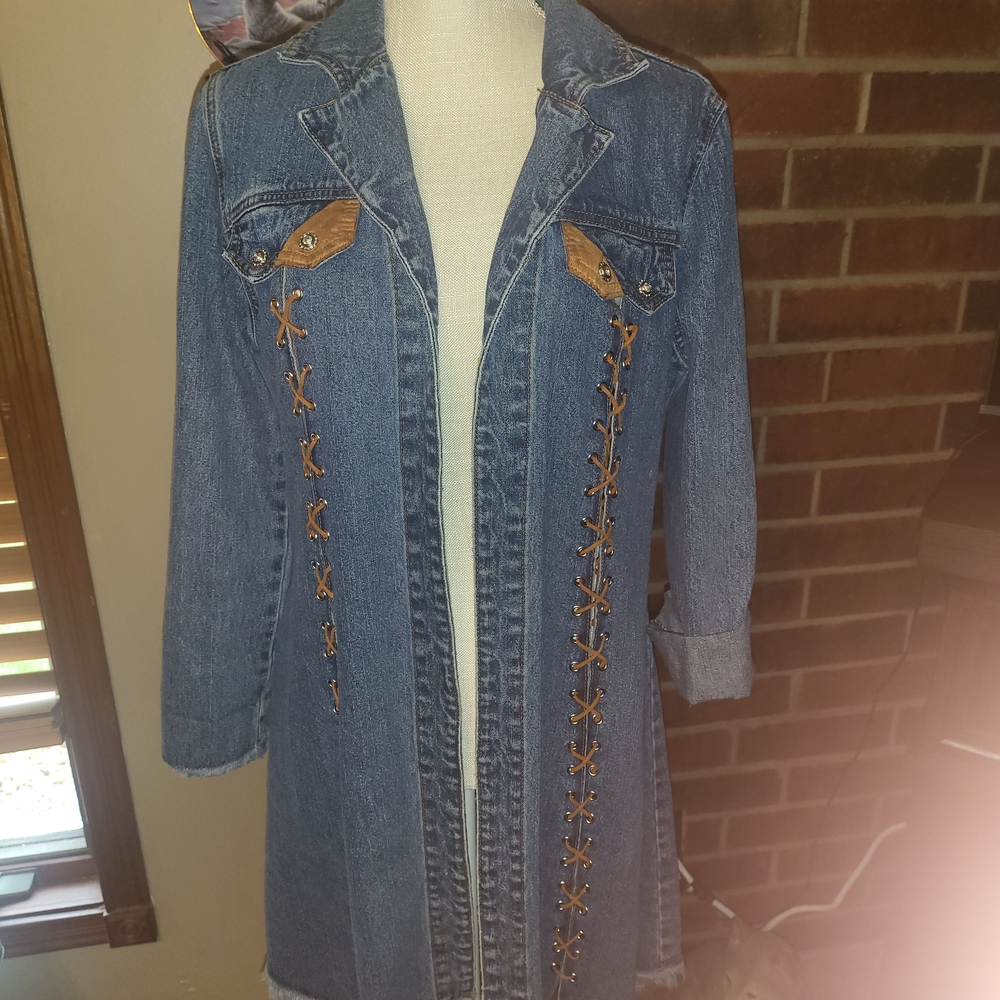 Ethyl Women's Denim Jacket with Brown Accents